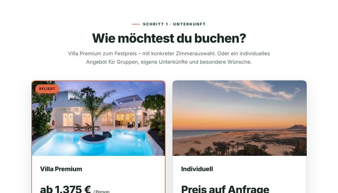 Neue Buchung: geführter Flow mit Bildern